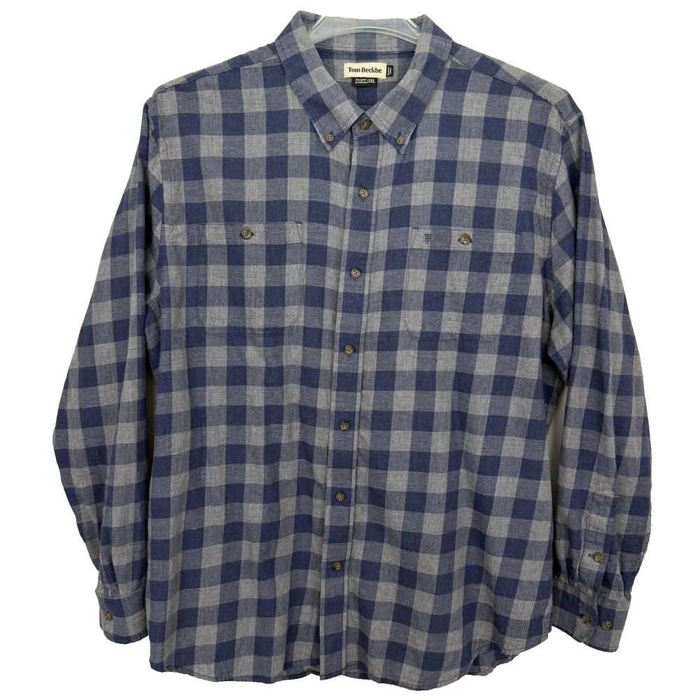Tom Beckbe Dixon Brushed Cotton Twill Shirt Men's XXL Blue Grey Check Flannel